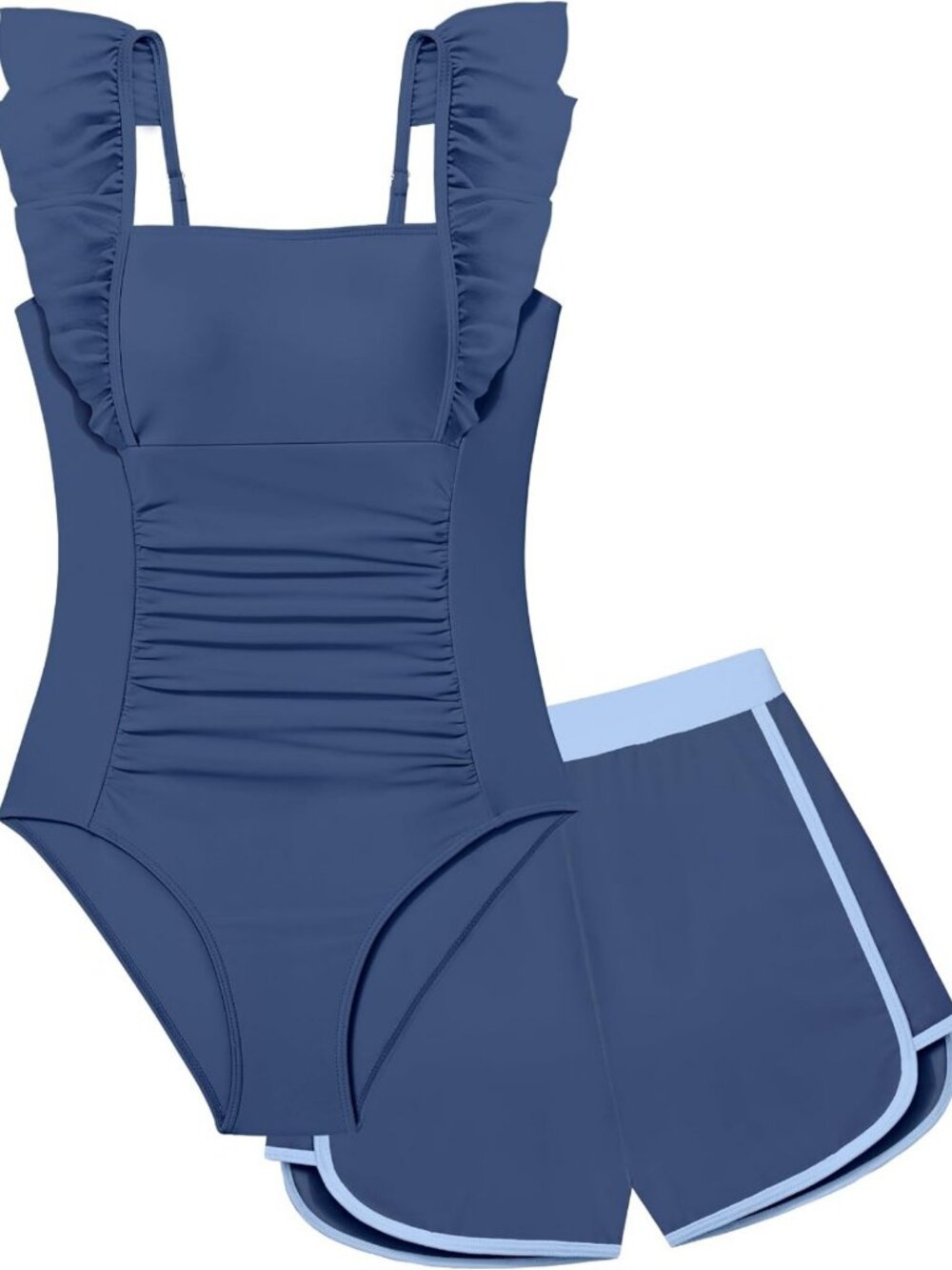 Ruffle One-Piece Girls' Swimsuit with Adjustable Straps, Solid Color, 9-16Y